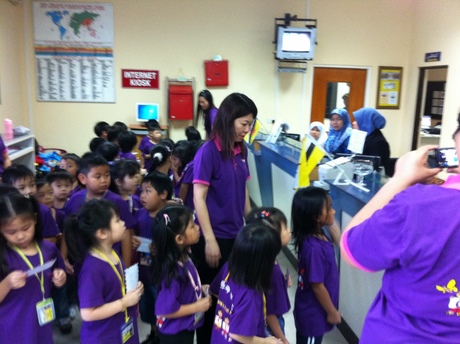 School children at the post office